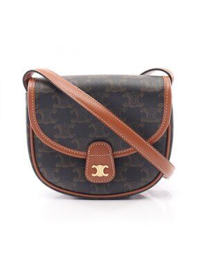 Celine Shoulder Bag Triomphe Mini Besace Brown Black Canvas Leather